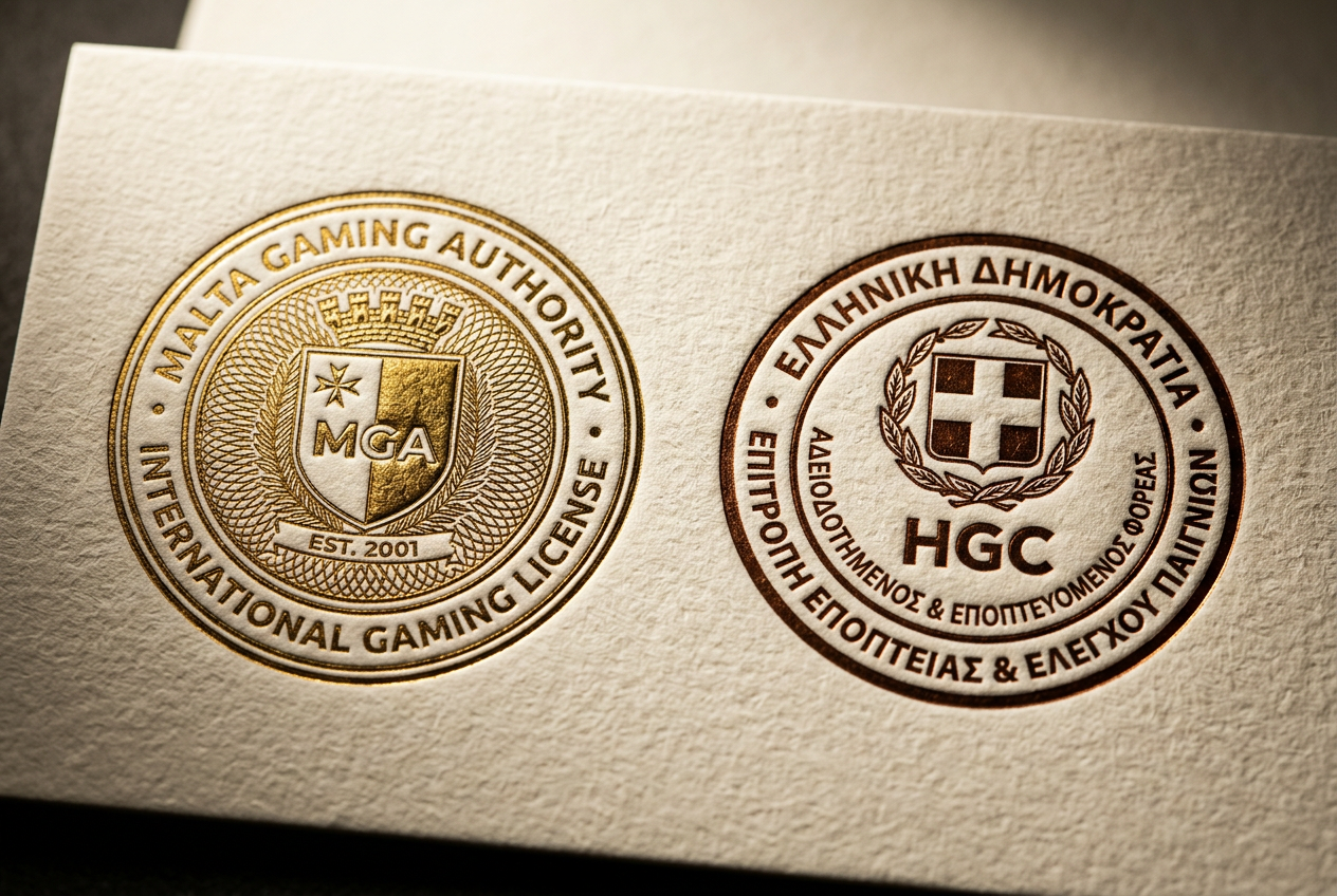 A comparison of gambling license seals.