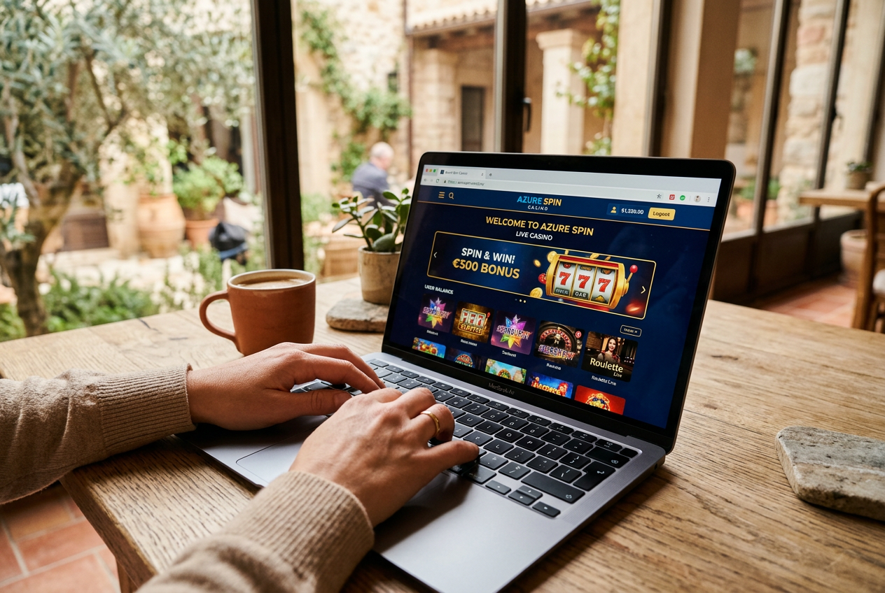A person browsing legal online casinos on a laptop.